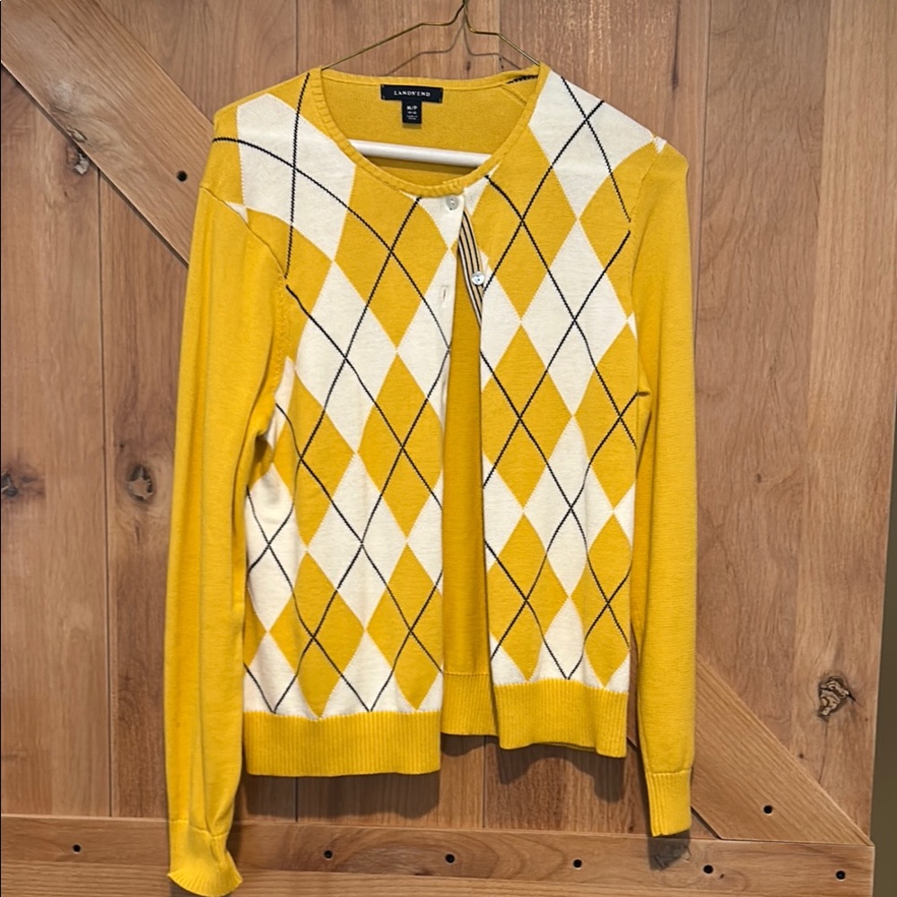 Lands End gold Argyle Cardigan